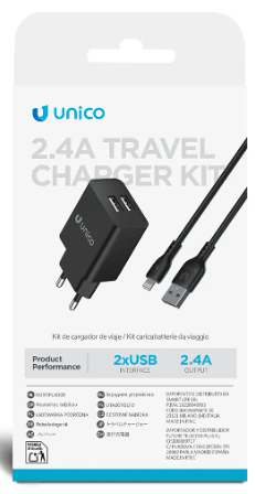 caricabatteria 2 usb con cavo Lightning