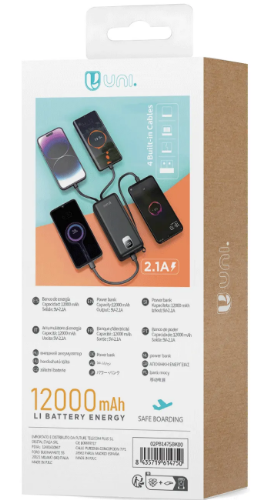Power bank con 4 fili da 12000mAh
