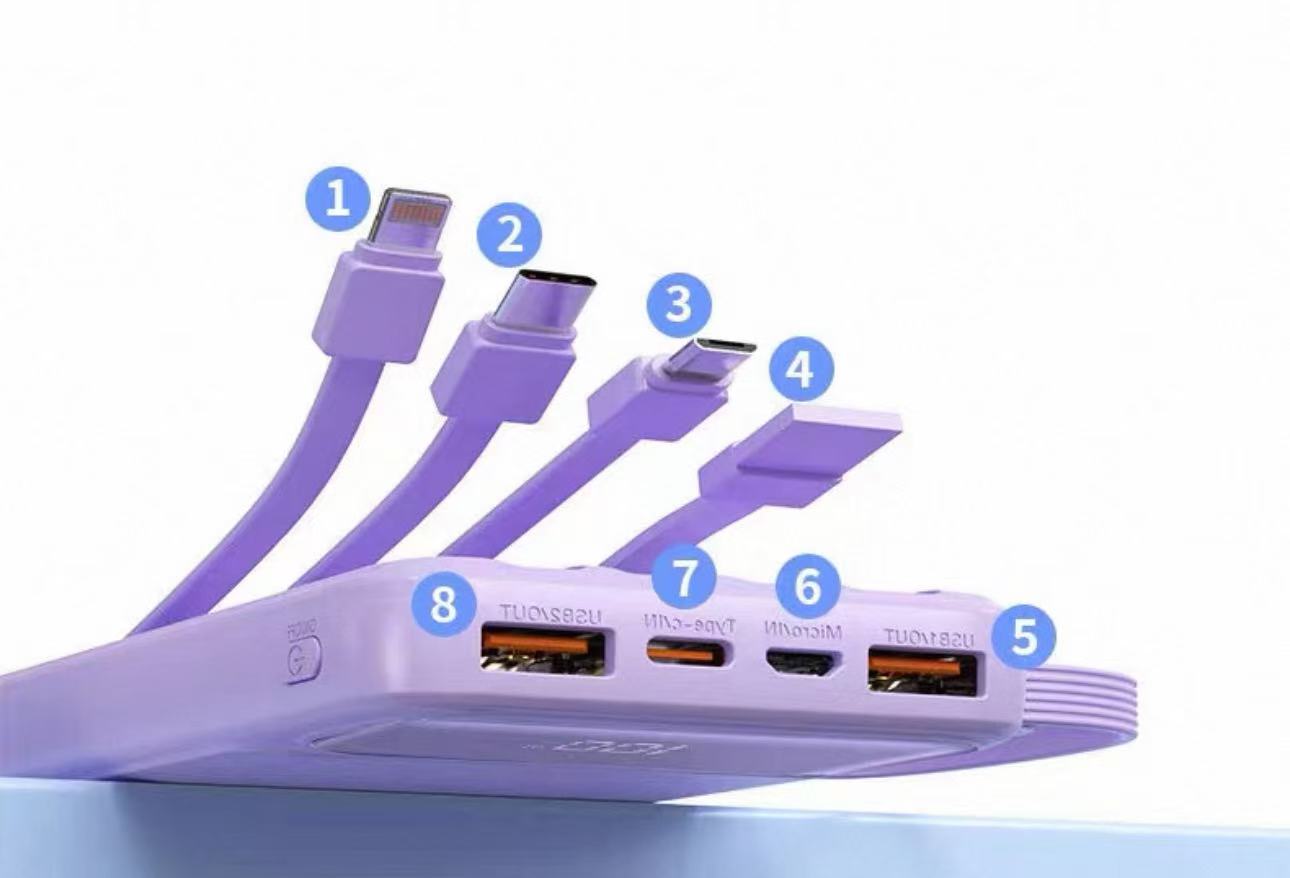 Power bank universale con fili (disponibile solo nero)