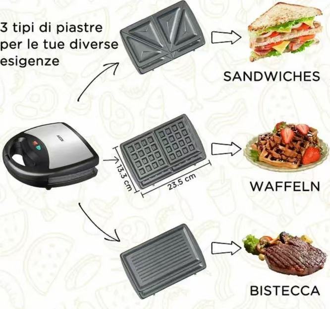 HOOMEI Tostiera elletronico 3 in 1 800W