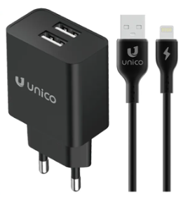 caricabatteria 2 usb con cavo Lightning