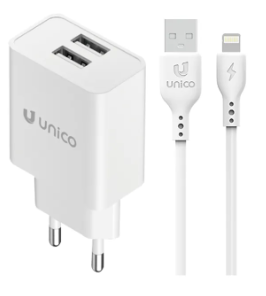caricabatteria 2 usb con cavo Lightning