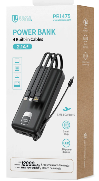 Power bank con 4 fili da 12000mAh