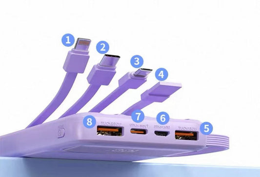Power bank universale con fili (disponibile solo nero)